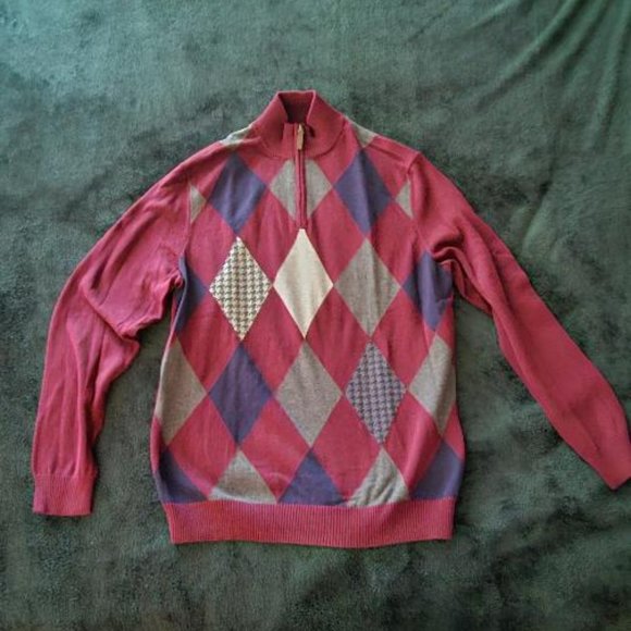 CLUB ROOM Men's - Pima Cotton 1/4 Zip Sweater. Burgundy Argyle. Medium  NWT - Picture 1 of 3